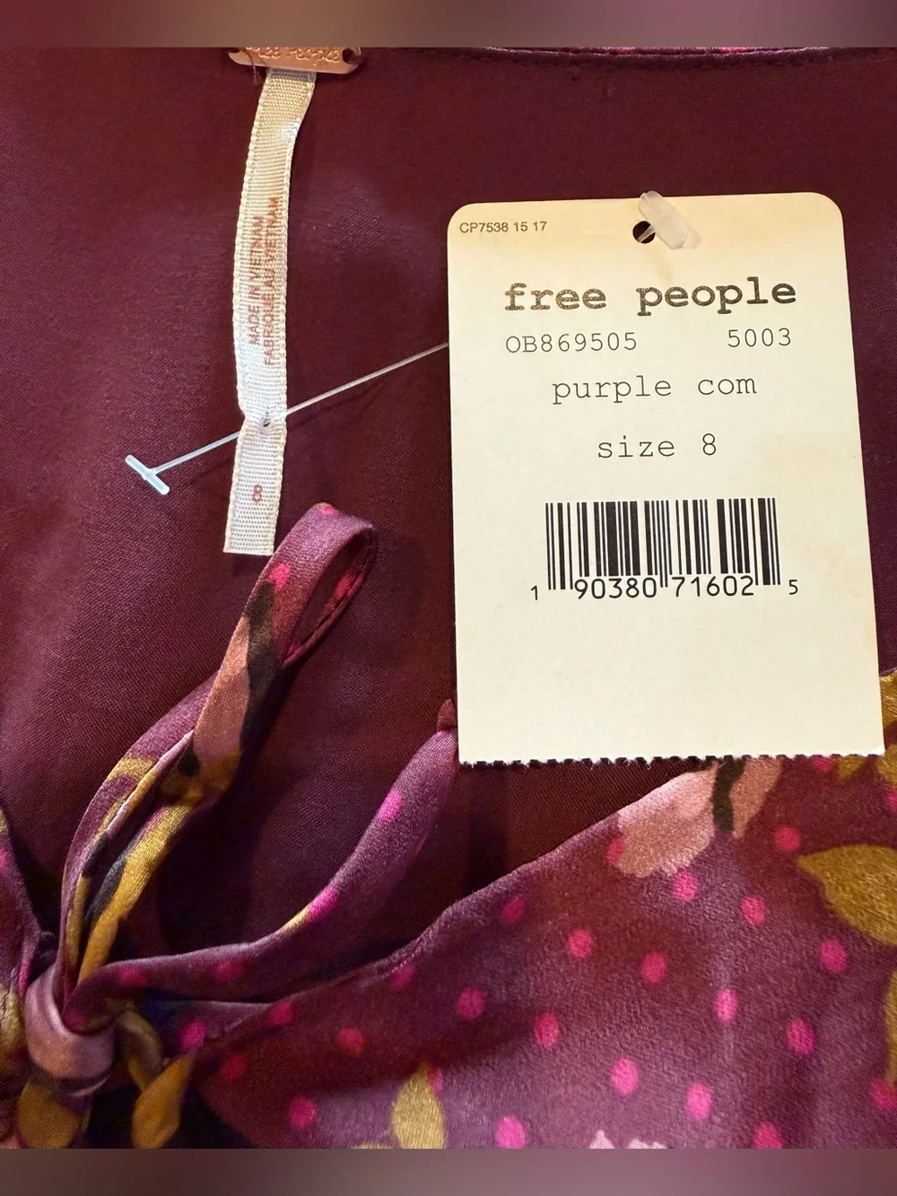 Free People Morning Light Mini Dress Size 8 Purple Floral NWT Flaw